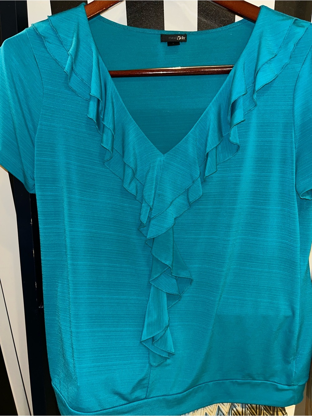 East 5th Turquoise Ruffled V-Neck Blouse